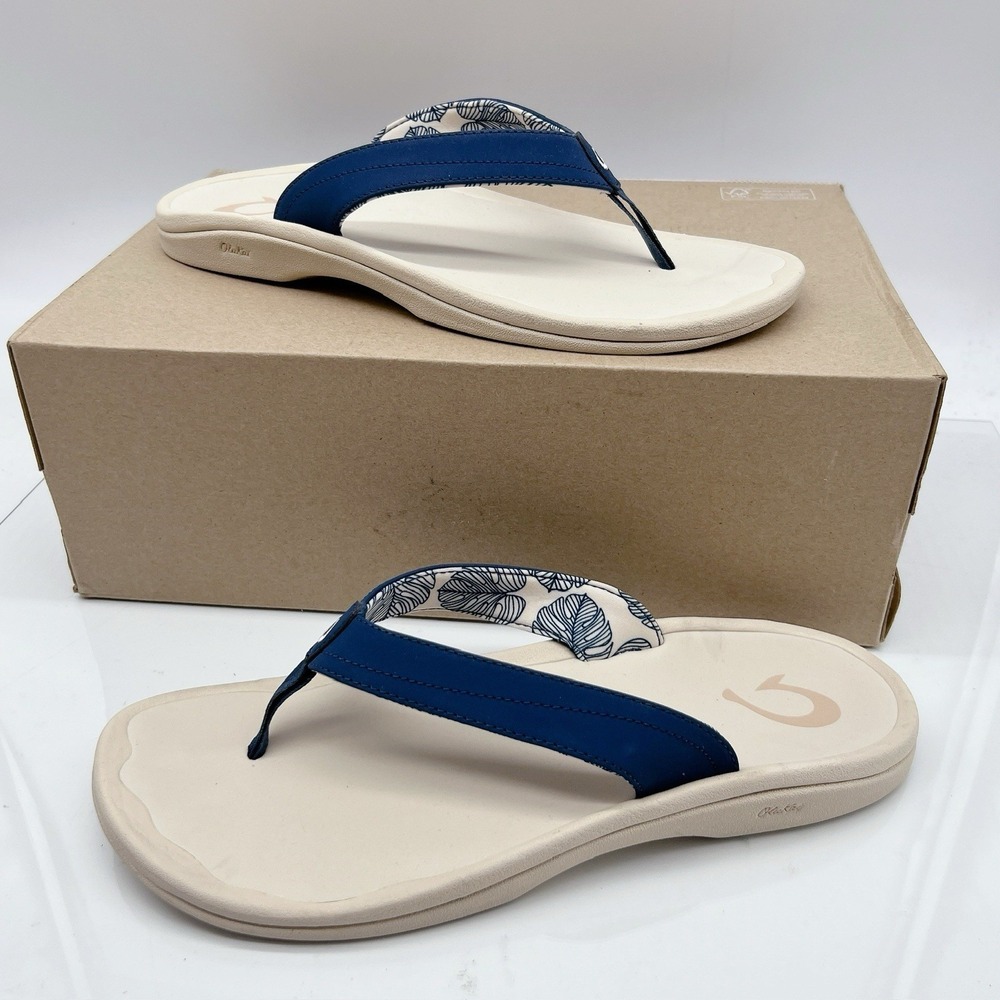 OluKai Ohana white sand trench blue Women's Flip Flop Sandals - Picture 2 of 12